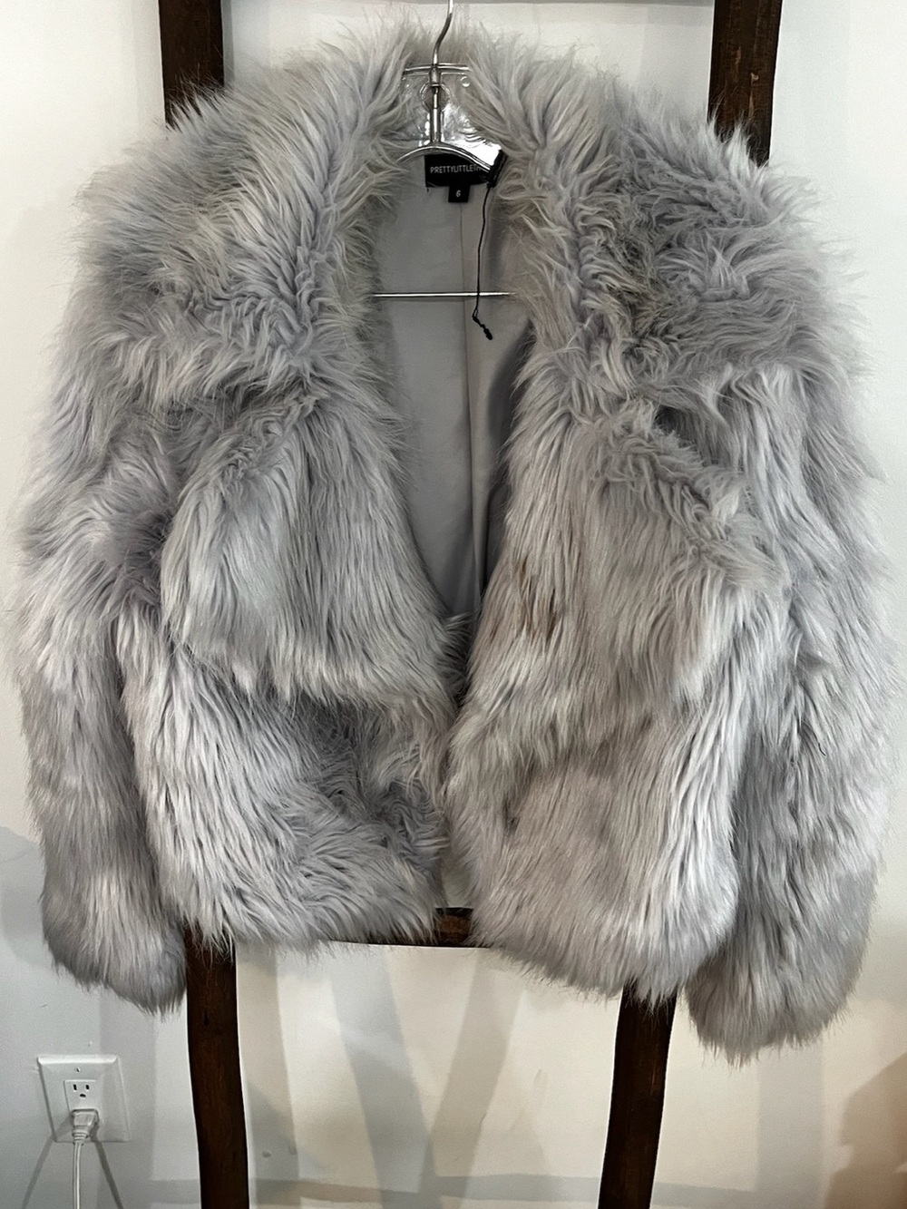 PrettyLittleThing Silver Gray Faux Fur Teddy Jacket